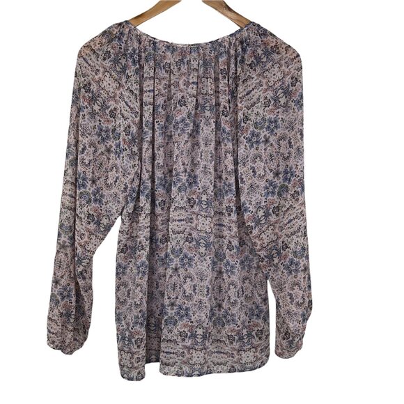 CAbi Sienna 5028 Peasant Blouse Floral Chiffon Relaxed Fit Tan Pink Size Small - Picture 3 of 6